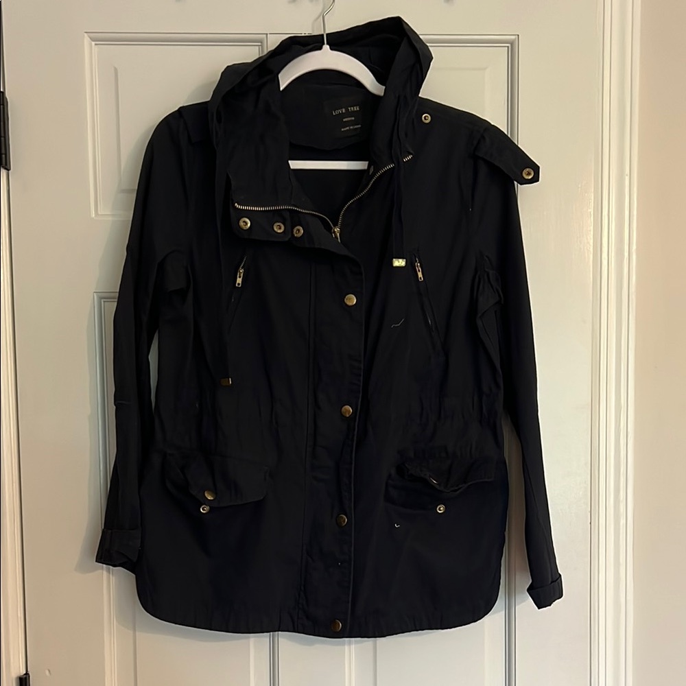 Love Tree Navy Utility Jacket with Stand-Up Collar